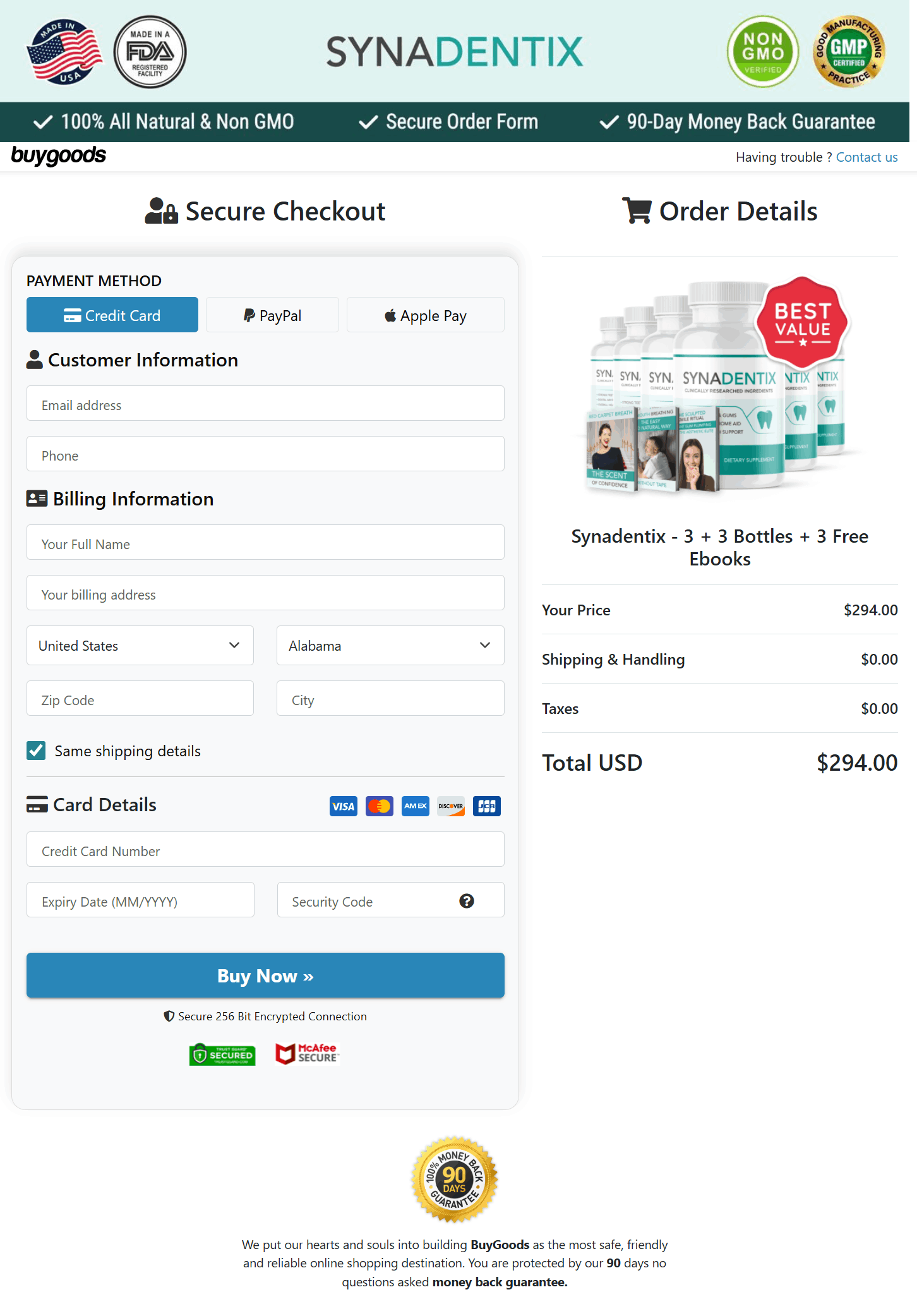 Synadentix official buy now checkout page